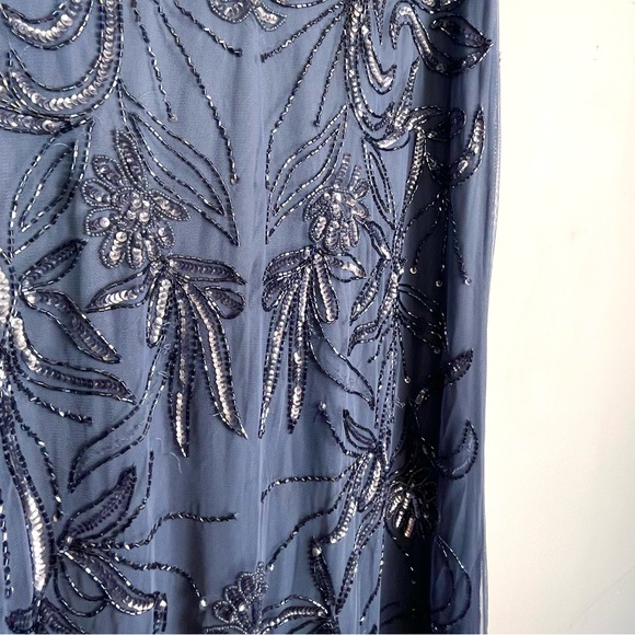 ADRIANNA PAPELL Womens Sequined Long Evening Gown Navy Size 12 | Short Sleeve - Picture 11 of 12
